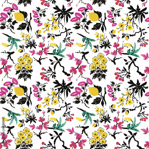Seamless pattern with Beautiful flowers, Watercolor painting