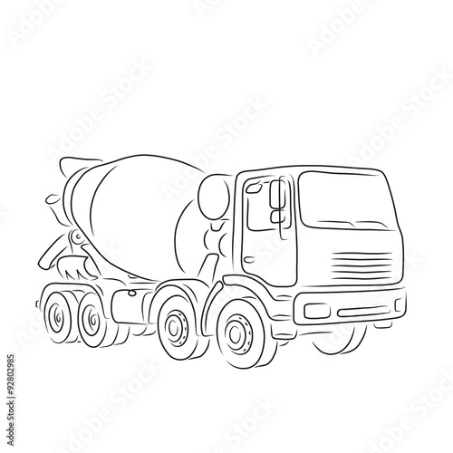 Outline of concrete mixer truck, vector illustration