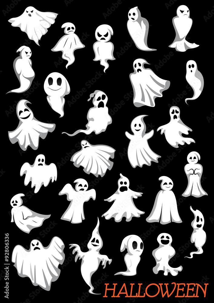 Big set of Halloween flying ghosts