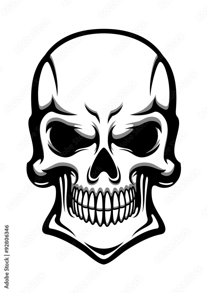 Danger human skull with eerie grin