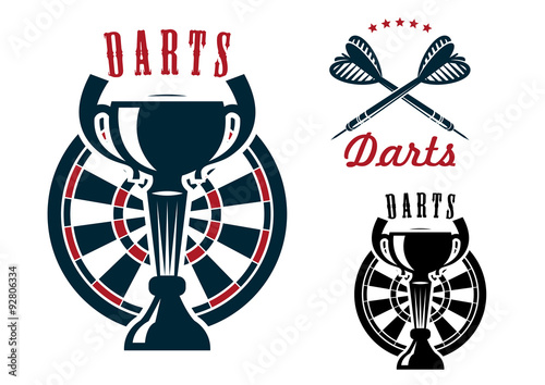 Darts symbols with dartboard and cup
