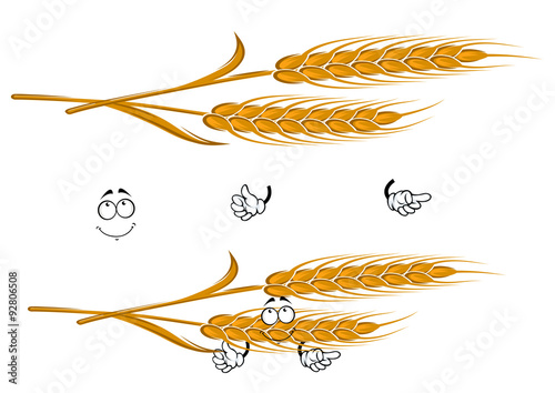 Cartoon ears of wheat character on white