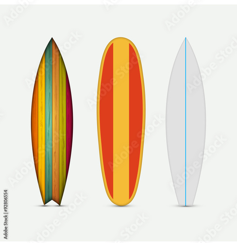 Vector modern colorful surfboard set