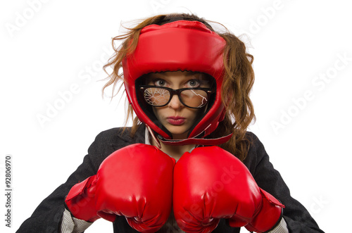 Woman boxer isolated on white background © Elnur