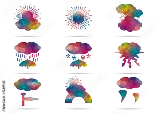 set 9 icons poly climate