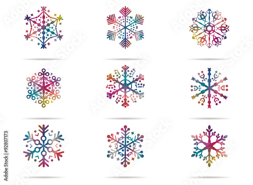 set 9 icons snowflakes