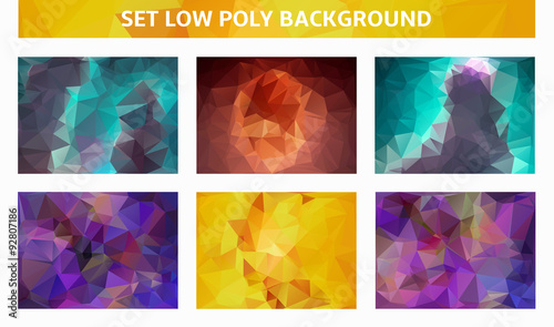 low poly set brightly colored background