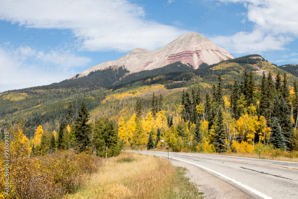 Scenic highway 550 and Engineer Mountain peak Scenic highway 550 and Engineer Mountain peak