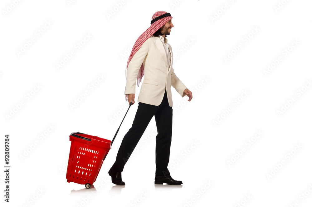 Arab man doing shopping isolated on white Arab man doing shopping isolated on white