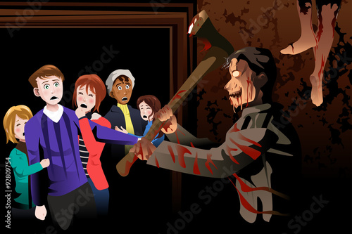 People Inside Scary House at Theme Park