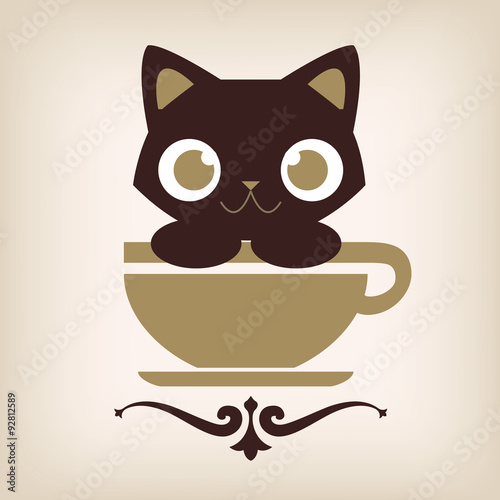 Cat coffee logo design. Vector illustration.