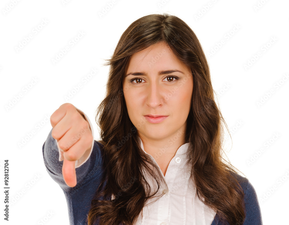 woman thumbs down woman thumbs down