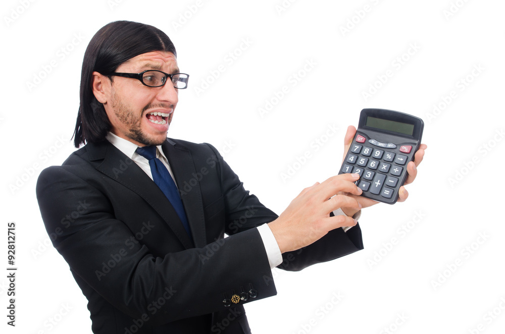 Man with calculator isolated on white Man with calculator isolated on white