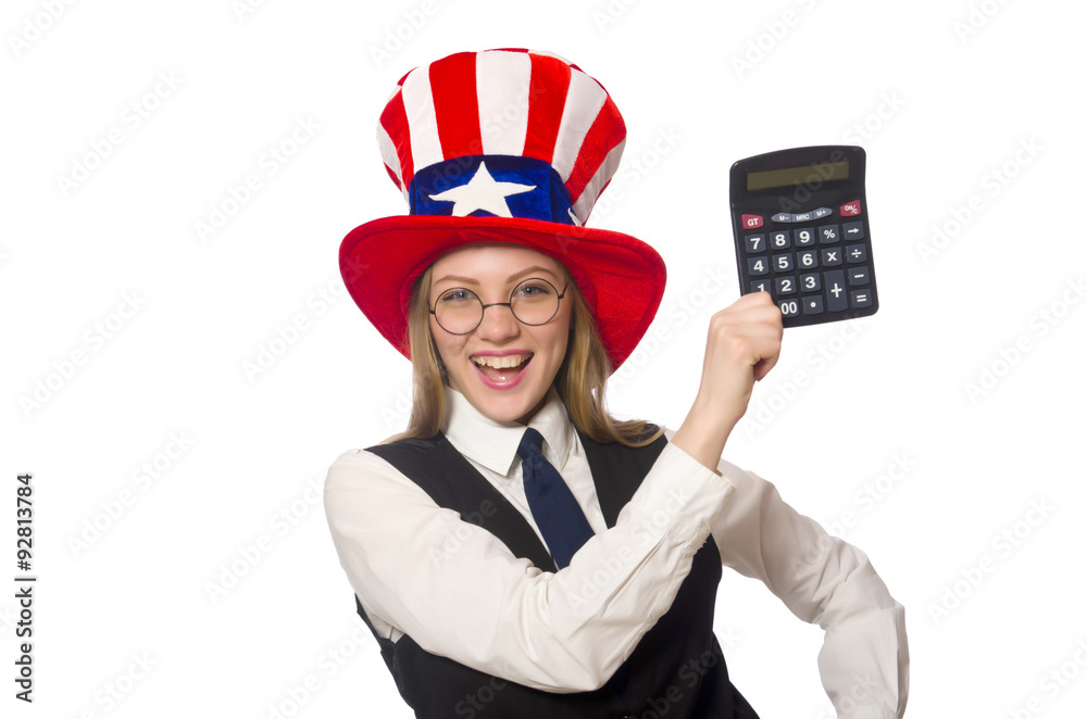 Woman with calculator isolated on white Woman with calculator isolated on white
