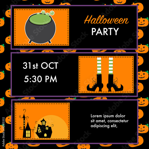 Halloween party invitation cards witch character vector. illustr