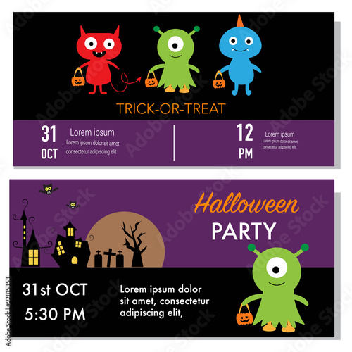 Halloween party invitation cards monster character vector. illus