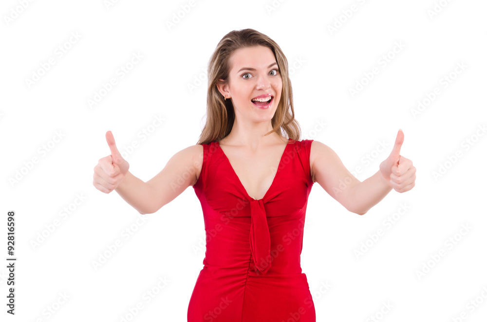 Young woman in red dress isolated on white Young woman in red dress isolated on white
