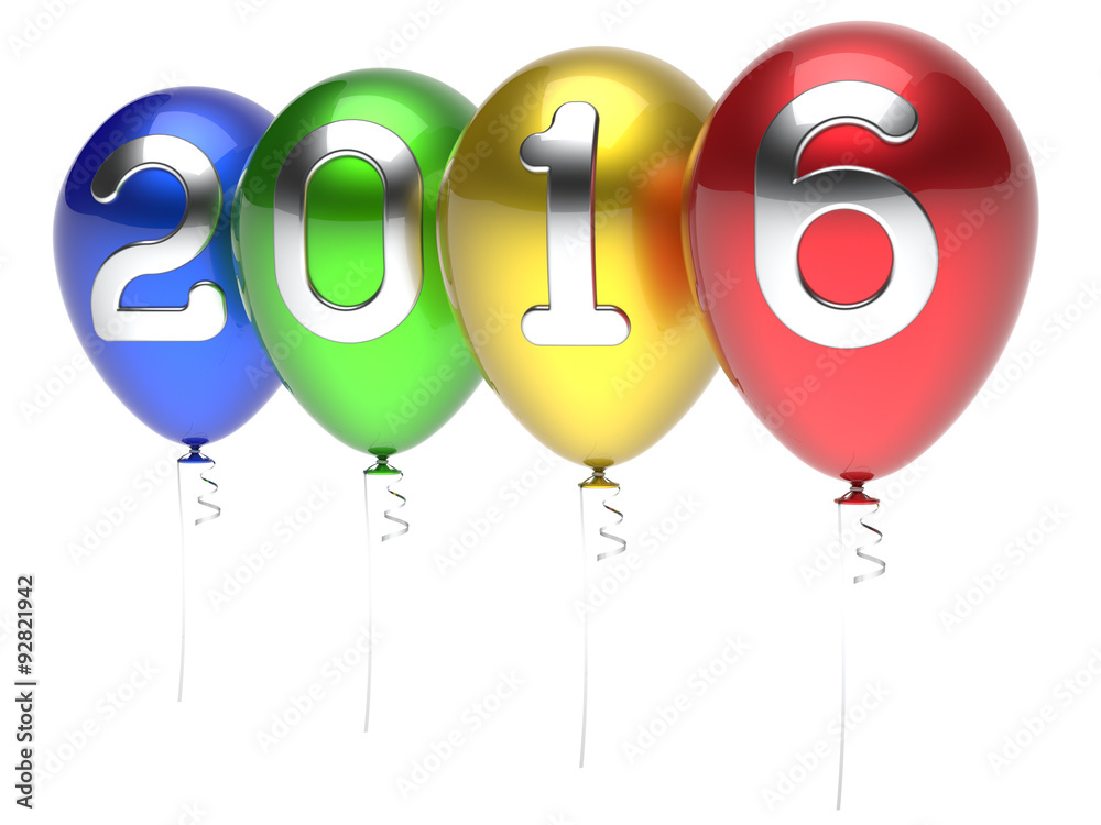 New 2016 Years Eve balloons wintertime party decoration winter celebration adornment helium balloon multicolor. Future planning calendar date greeting card banner advertisement. 3d render isolated New 2016 Years Eve balloons wintertime party decoration winter celebration adornment helium balloon multicolor. Future planning calendar date greeting card banner advertisement. 3d render isolated