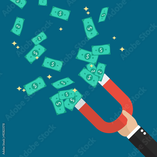 Businessman holding magnet attracting money