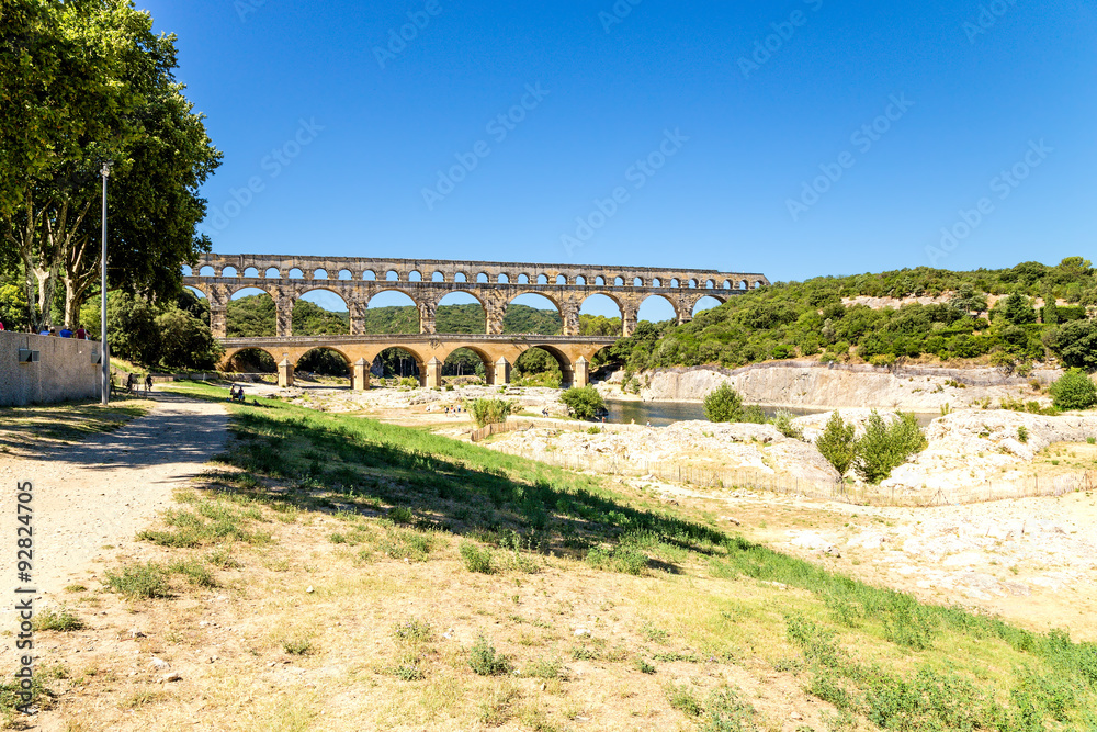 Pont du Gard, France. Landscape with ancient aqueduct, I century AD, included in the UNESCO list