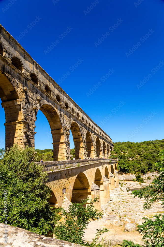 Pont du Gard, France. Highest ancient Roman aqueductю Aqueduct is included in the UNESCO World Heritage List