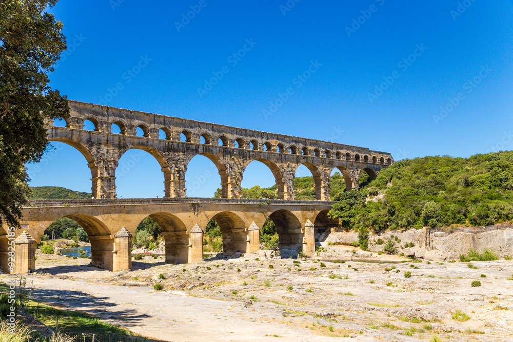 The highest surviving antique aqueduct Pont du Gard, France. Aqueduct is included in the UNESCO World Heritage List