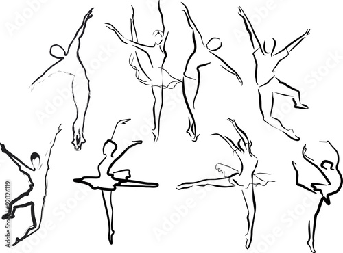 eight ballet dancer outlines isolated on white