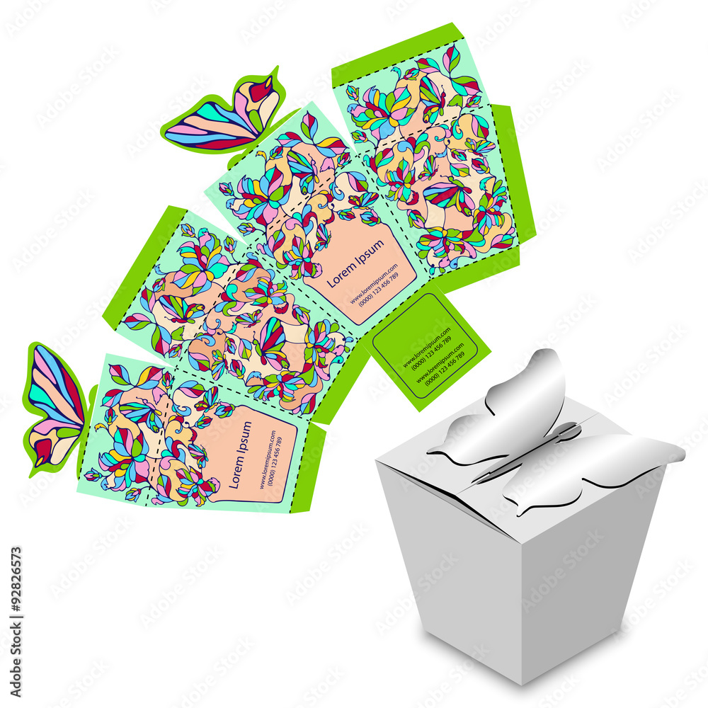 Gift Box Packaging Template Butterfly Box Design, diestamping, folding
