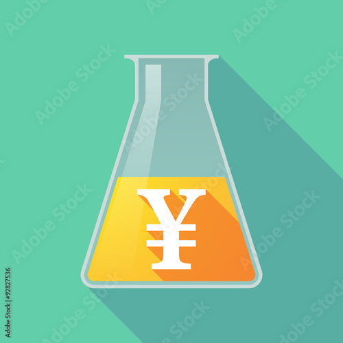 Long shadow chemical test tube flask with a yen sign