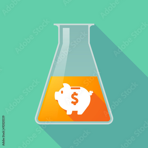 Long shadow chemical test tube flask with a piggy bank