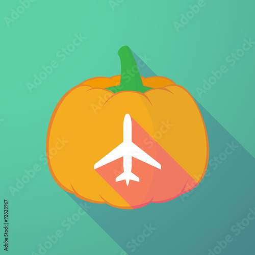 long shadow halloween pumpkin with a plane