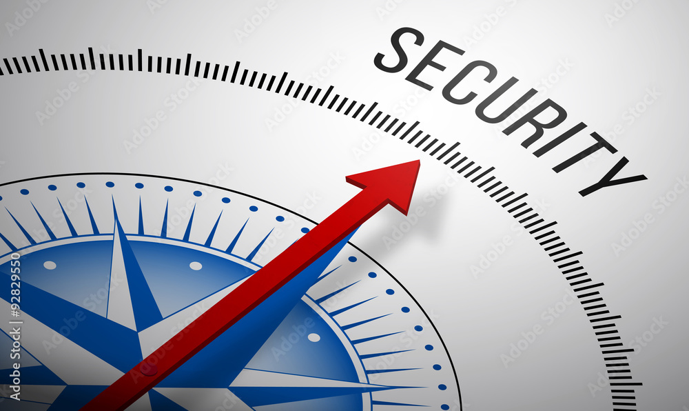 3D rendering of a compass with a Security icon. 3D rendering of a compass with a Security icon.