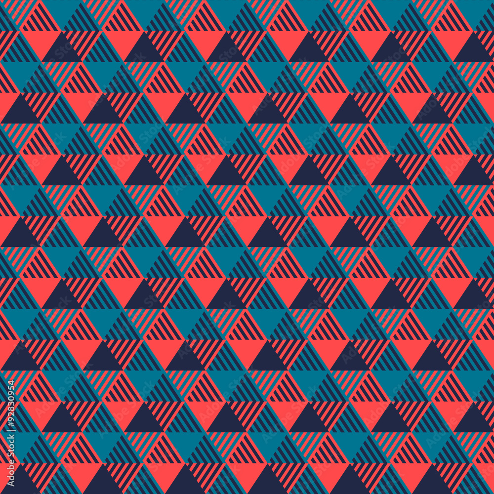 Triangles geometric seamless pattern in grey blue and pink
