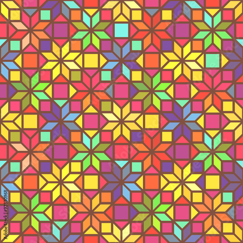 Star shape colorful geometric stained glass seamless pattern