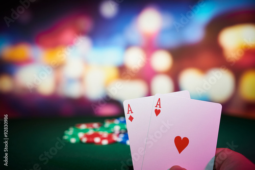 Poker chips with aces cards photo