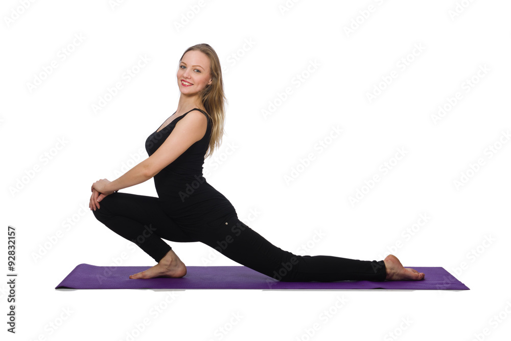 Woman doing exercises isolated on white Woman doing exercises isolated on white