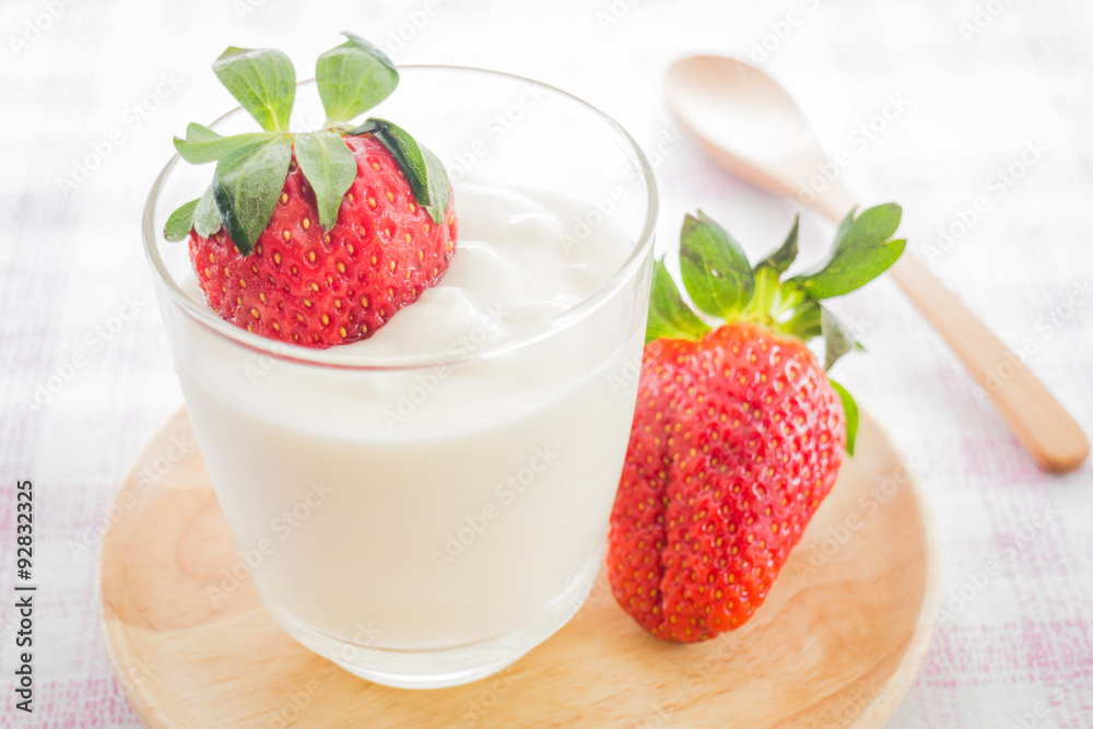 Glass of yogurt with fresh strawberry Glass of yogurt with fresh strawberry