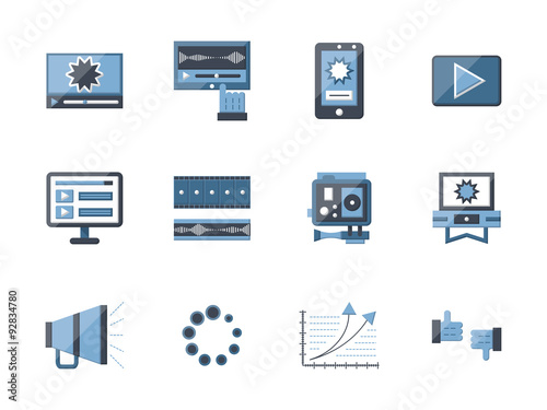 Flat style video blog icons collection