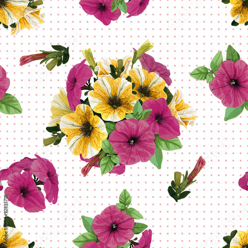 Fototapeta Naklejka Na Ścianę i Meble -  seamless pattern,  petunias