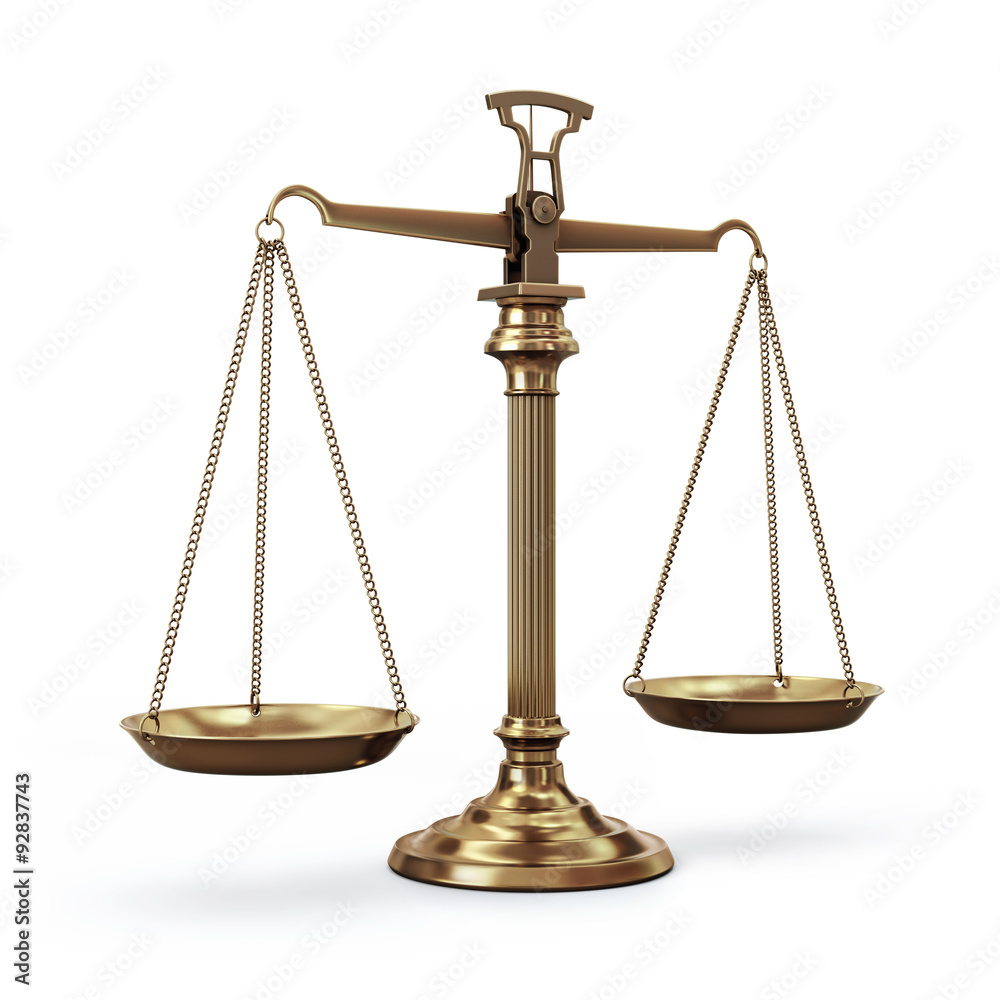 Brass scales - balanced - front left view Brass scales - balanced - front left view