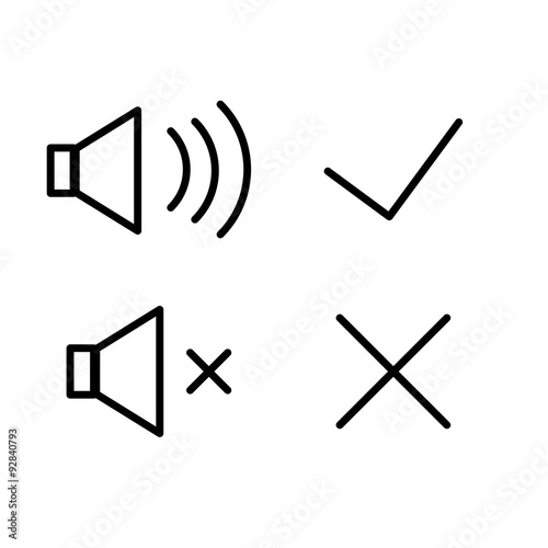 Vector icons sound volume loud quiet, tick, cross, mark