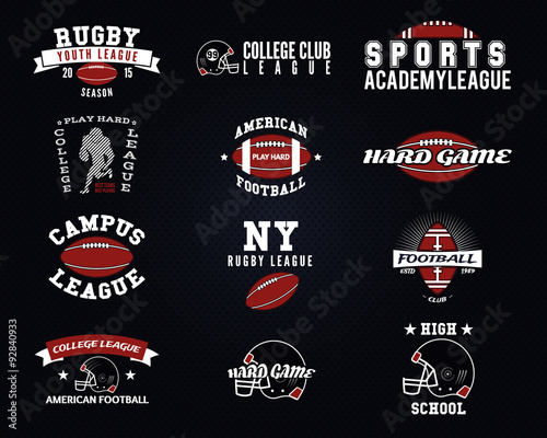 Set of American football, college labels, logos, badges