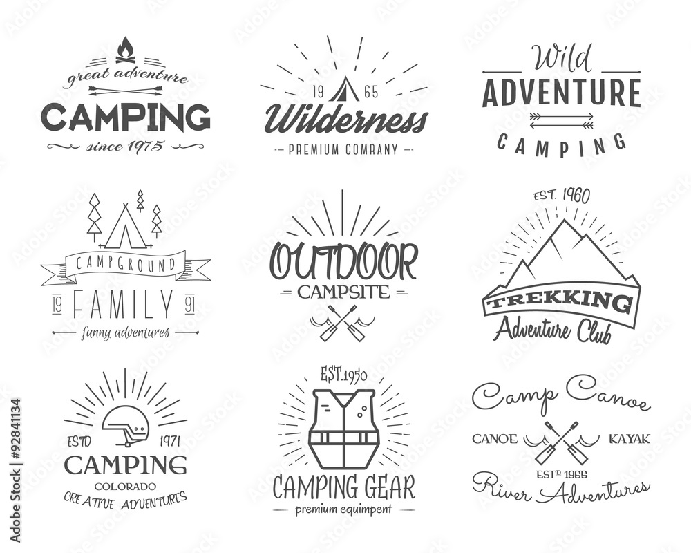 Set of retro badges and label logo graphics. Camping emblems and Set of retro badges and label logo graphics. Camping emblems and