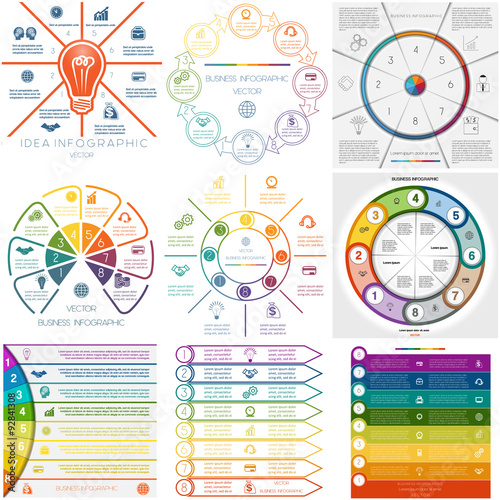Set 9 templates Infographics cyclic processes eight positions
