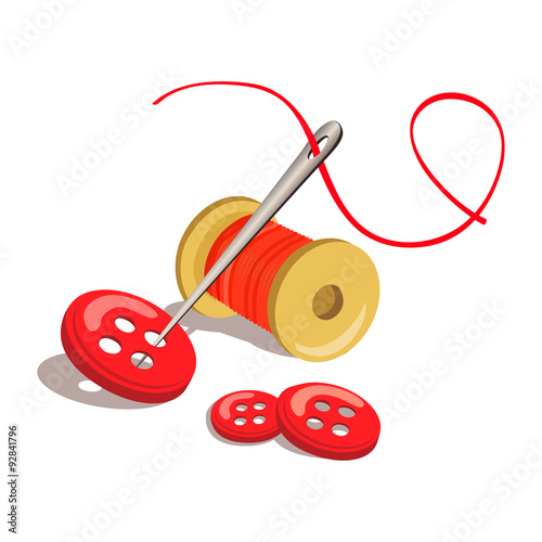 button, thread with a needle isolated