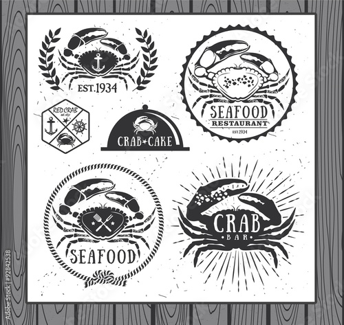 Set of vintage seafood labels, badges and design elements