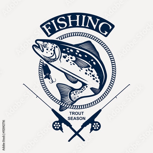 Vintage trout fishing emblems, labels and design elements