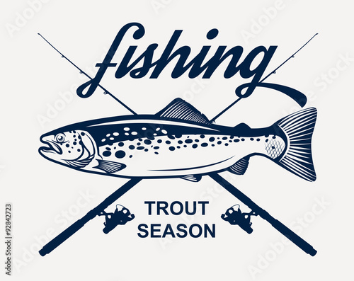 Vintage trout fishing emblems, labels and design elements