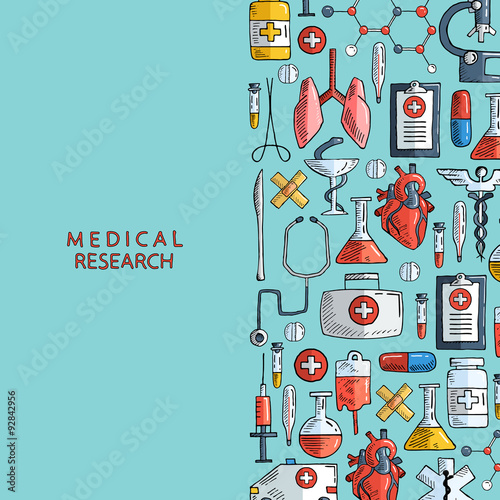 Medical research. Hand drawn health care and medicine background. Vector illustration.