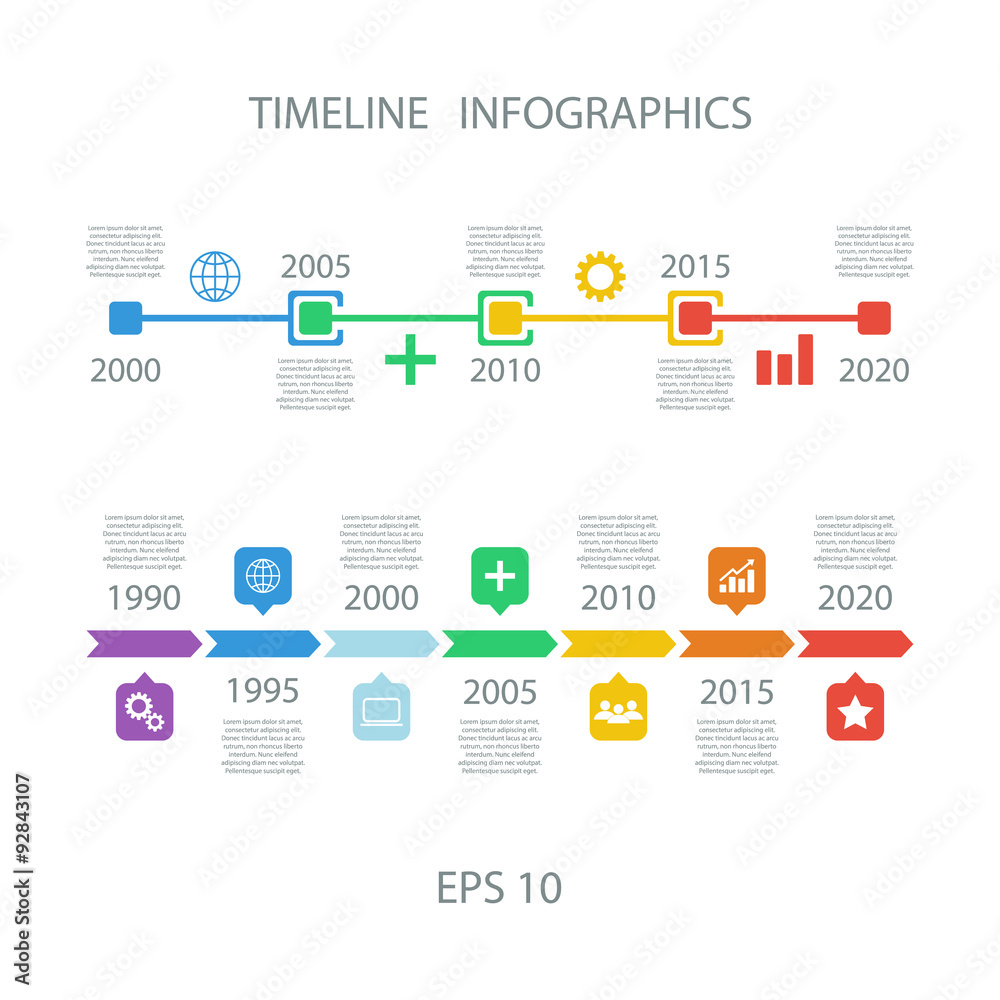 Timeline Infographic with diagrams and text. Vector design template.